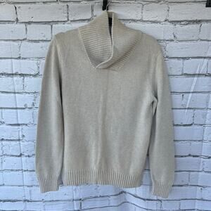 Preowned Gap Oatmeal Shawl Collar Ribbed Pullover Sweater Preppy Cozy Sz Small